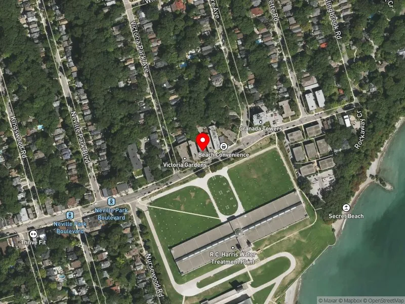 RentSafeTO apartment evaluation satellite view of 2404 QUEEN ST E in Scarborough Southwest, Toronto