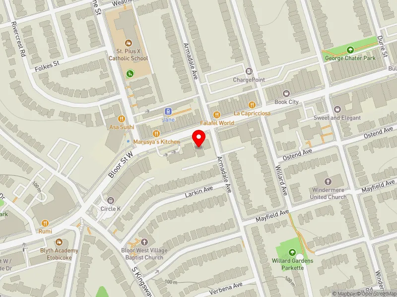 RentSafeTO apartment evaluation map view of 2407 BLOOR ST W in Parkdale-High Park, Toronto