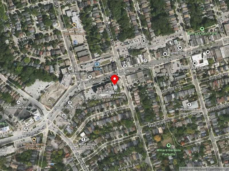 RentSafeTO apartment evaluation satellite view of 2407 BLOOR ST W in Parkdale-High Park, Toronto