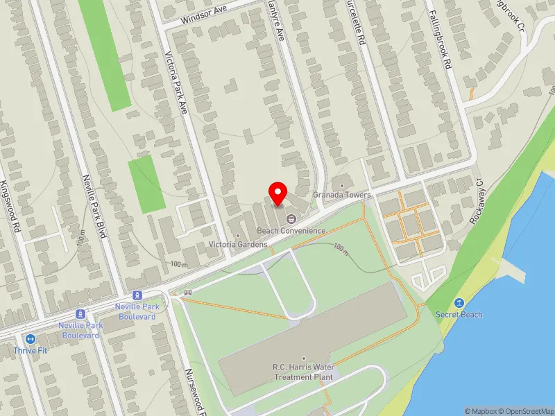 RentSafeTO apartment evaluation map view of 2412 QUEEN ST E in Scarborough Southwest, Toronto