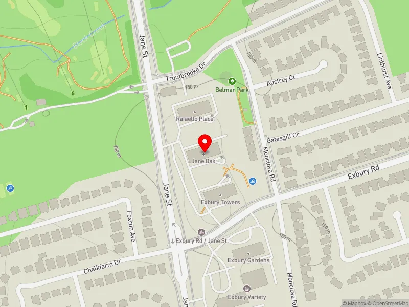 RentSafeTO apartment evaluation map view of 2415 JANE ST in York Centre, Toronto
