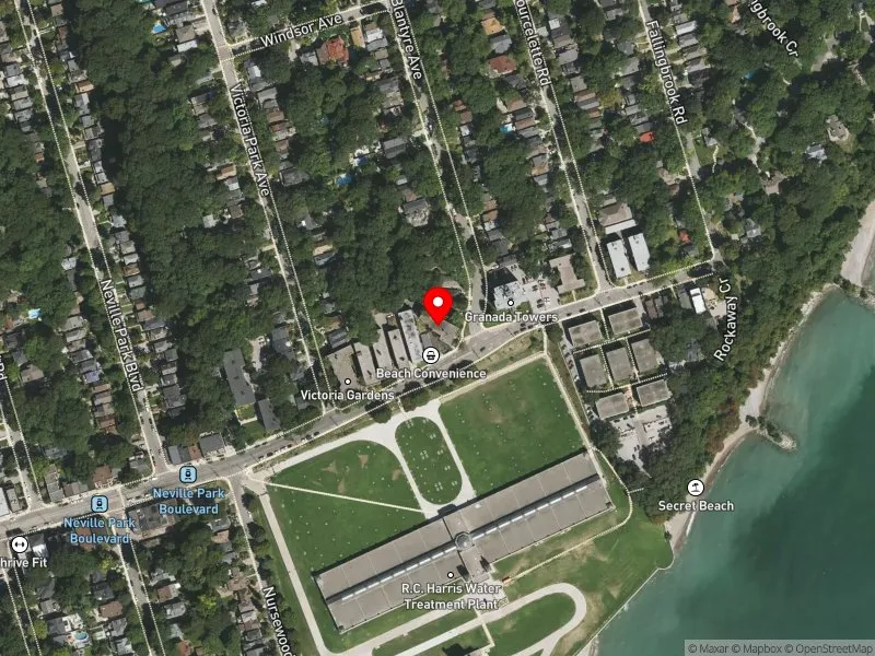 RentSafeTO apartment evaluation satellite view of 2422 QUEEN ST E in Scarborough Southwest, Toronto