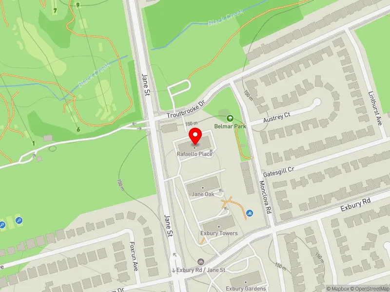 RentSafeTO apartment evaluation map view of 2425 JANE ST in York Centre, Toronto