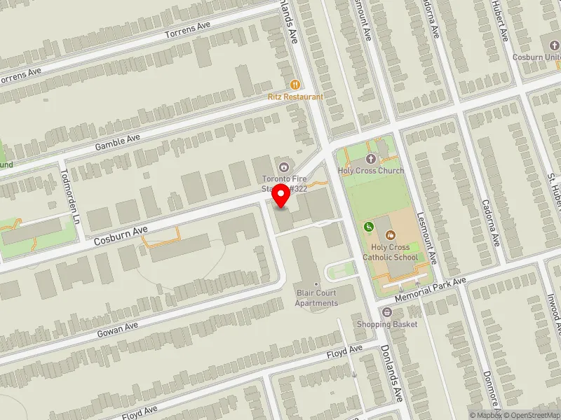 RentSafeTO apartment evaluation map view of 243 COSBURN AVE in Toronto-Danforth, Toronto