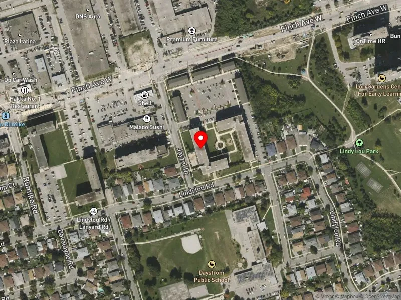 RentSafeTO apartment evaluation satellite view of 2433 FINCH AVE W in Humber River-Black Creek, Toronto
