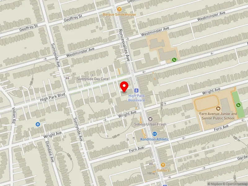 RentSafeTO apartment evaluation map view of 244 RONCESVALLES AVE in Parkdale-High Park, Toronto