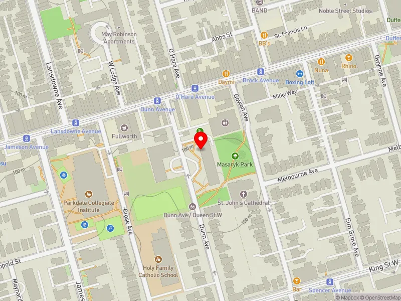 RentSafeTO apartment evaluation map view of 245 DUNN AVE in Parkdale-High Park, Toronto
