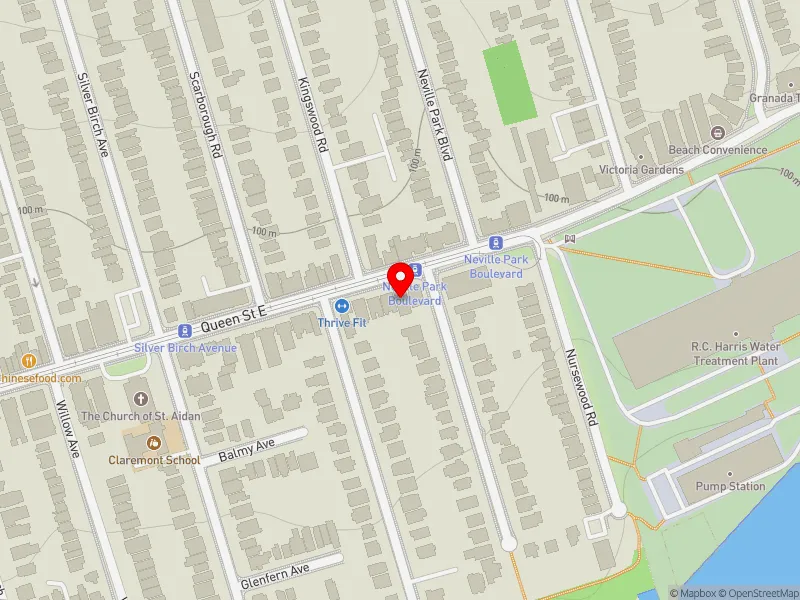 RentSafeTO apartment evaluation map view of 2477 QUEEN ST E in Beaches-East York, Toronto