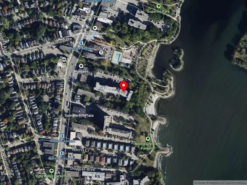 RentSafeTO apartment evaluation satellite view of 2493 LAKE SHORE BLVD W in Etobicoke-Lakeshore, Toronto