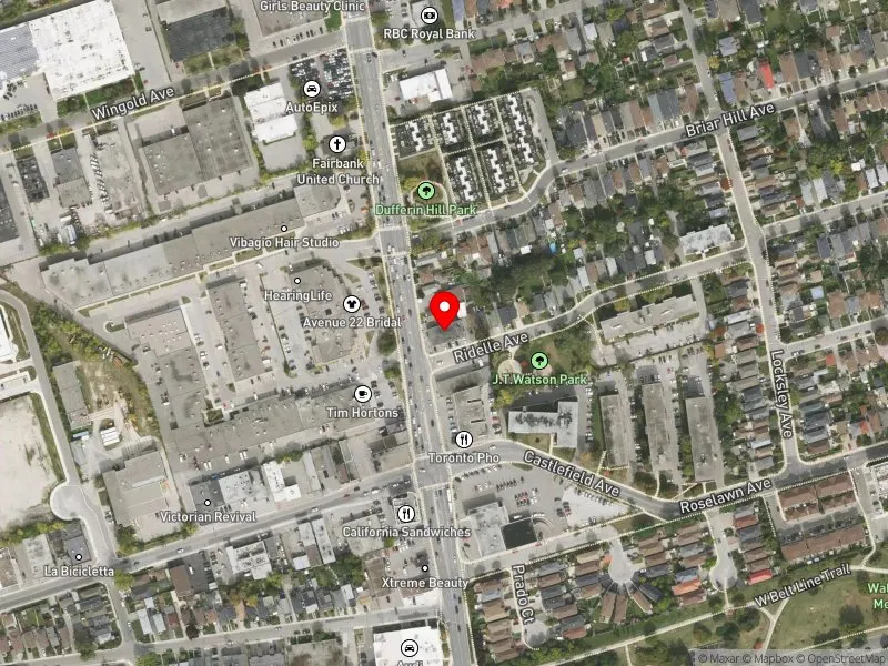 RentSafeTO apartment evaluation satellite view of 2495 DUFFERIN ST in Eglinton-Lawrence, Toronto