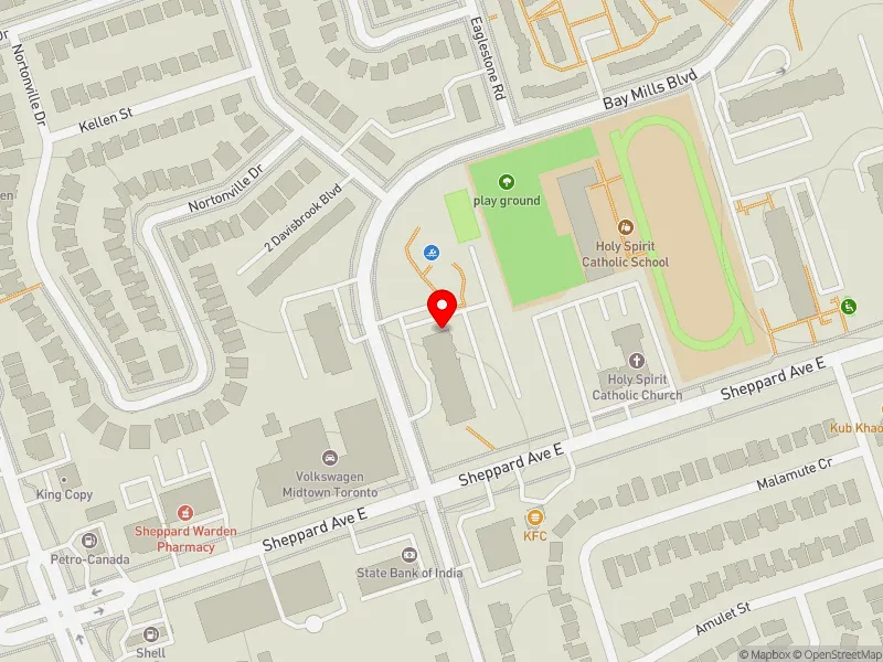 RentSafeTO apartment evaluation map view of 25 BAY MILLS BLVD in Scarborough-Agincourt, Toronto