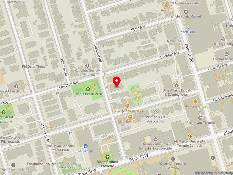 RentSafeTO apartment evaluation map view of 25 BEDFORD RD in University-Rosedale, Toronto