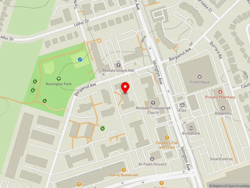 RentSafeTO apartment evaluation map view of 25 BERGAMOT AVE in Etobicoke North, Toronto