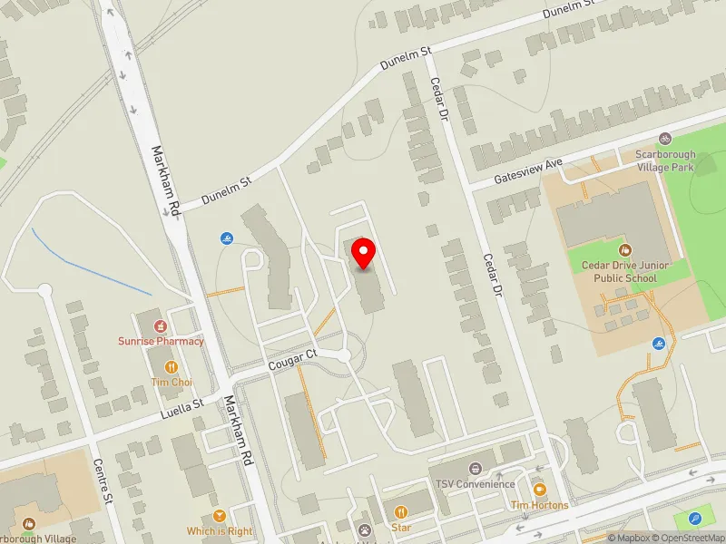 RentSafeTO apartment evaluation map view of 25 COUGAR CRT in Scarborough-Guildwood, Toronto