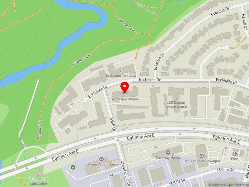 RentSafeTO apartment evaluation map view of 25 ECCLESTON DR in Don Valley East, Toronto