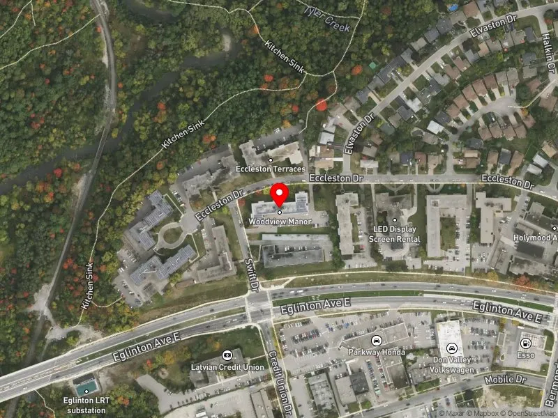 RentSafeTO apartment evaluation satellite view of 25 ECCLESTON DR in Don Valley East, Toronto