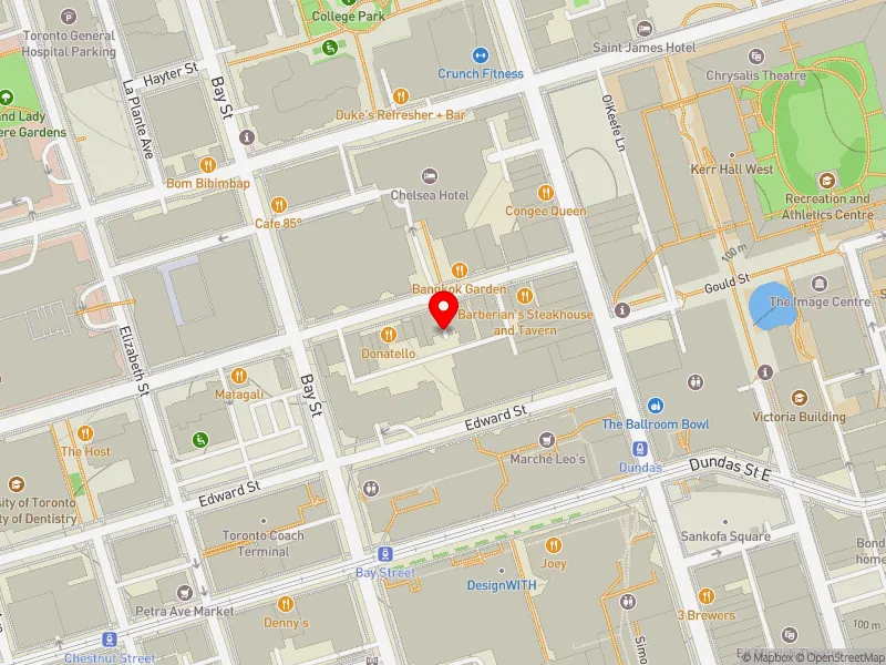 RentSafeTO apartment evaluation map view of 25 ELM ST in University-Rosedale, Toronto