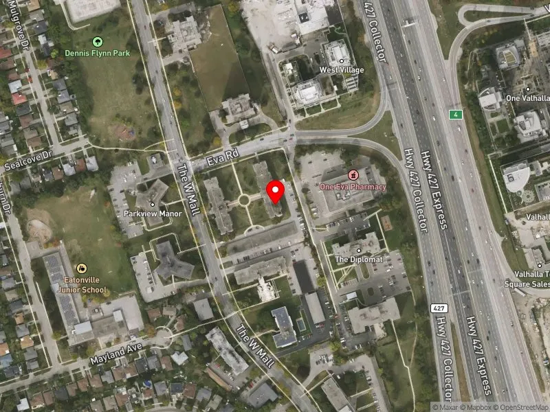 RentSafeTO apartment evaluation satellite view of 25 EVA RD in Etobicoke Centre, Toronto