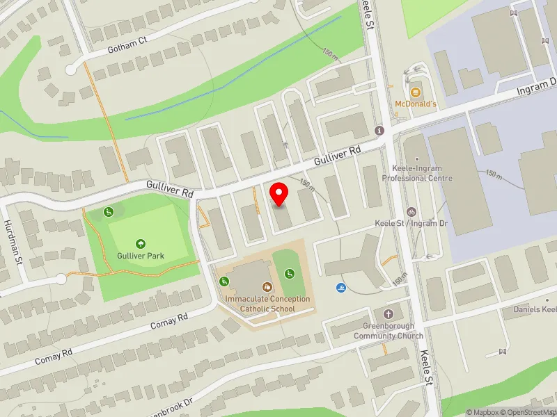RentSafeTO apartment evaluation map view of 25 GULLIVER RD in York South-Weston, Toronto