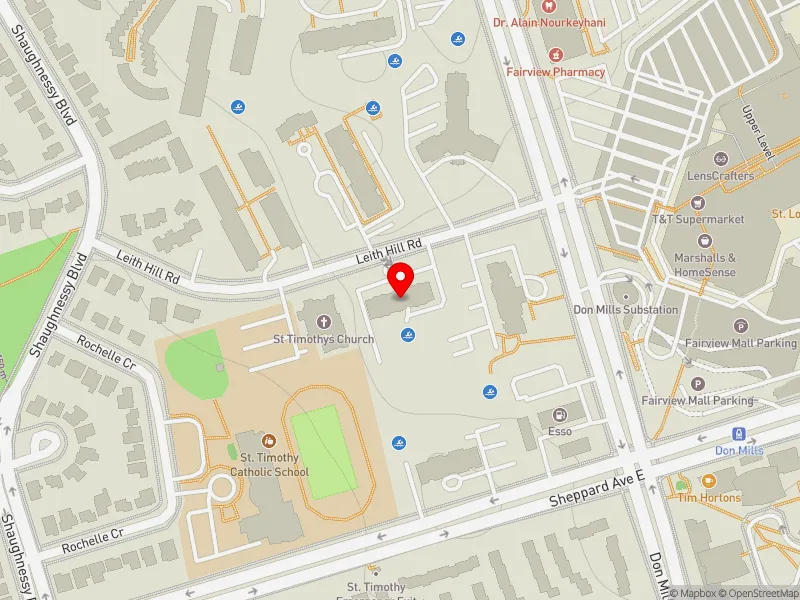 RentSafeTO apartment evaluation map view of 25 LEITH HILL RD in Don Valley North, Toronto