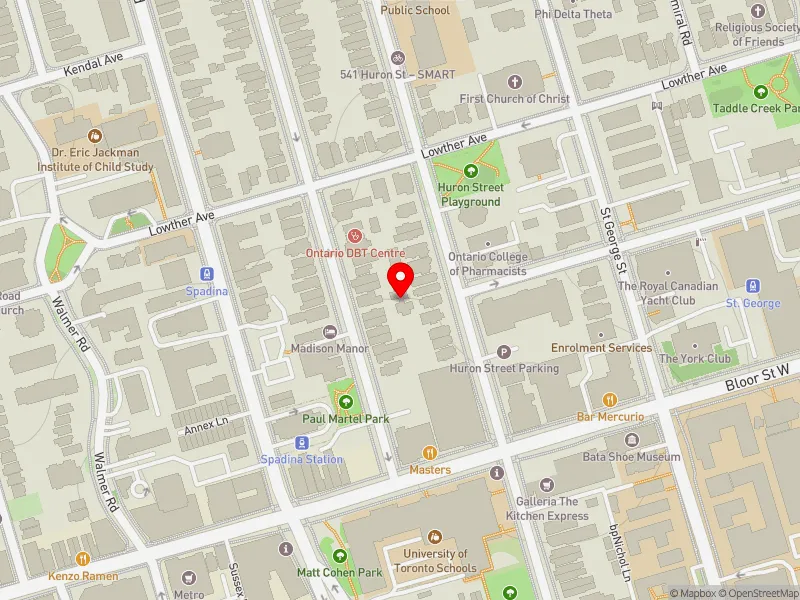 RentSafeTO apartment evaluation map view of 25 MADISON AVE in University-Rosedale, Toronto