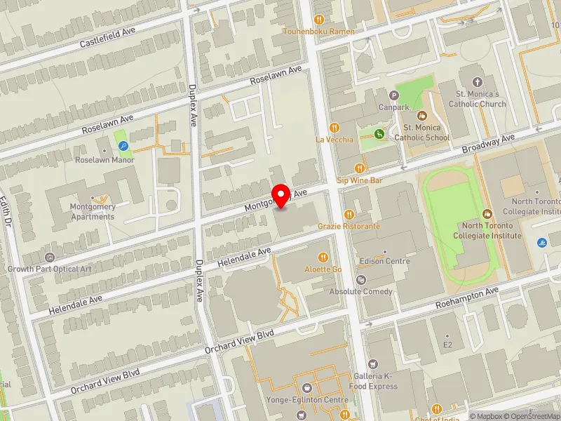 RentSafeTO apartment evaluation map view of 25 MONTGOMERY AVE in Eglinton-Lawrence, Toronto