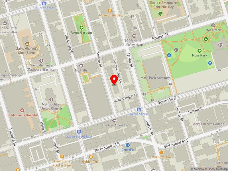 RentSafeTO apartment evaluation map view of 25 MUTUAL ST in Toronto Centre, Toronto
