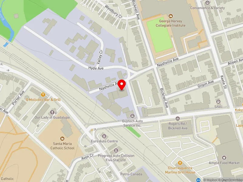 RentSafeTO apartment evaluation map view of 25 NASHVILLE AVE in York South-Weston, Toronto