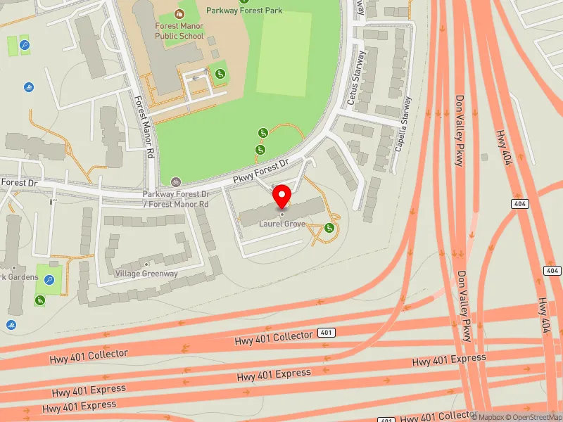 RentSafeTO apartment evaluation map view of 25 PARKWAY FOREST DR in Don Valley North, Toronto