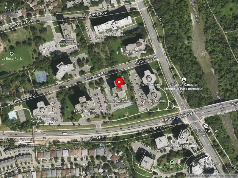 RentSafeTO apartment evaluation satellite view of 25 RICHVIEW RD in Etobicoke Centre, Toronto