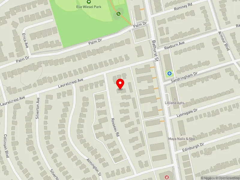 RentSafeTO apartment evaluation map view of 25 ROSSEAU RD in York Centre, Toronto