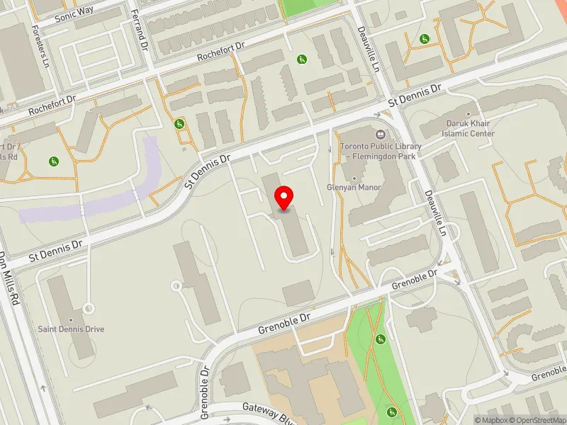 RentSafeTO apartment evaluation map view of 25 ST DENNIS DR in Don Valley East, Toronto
