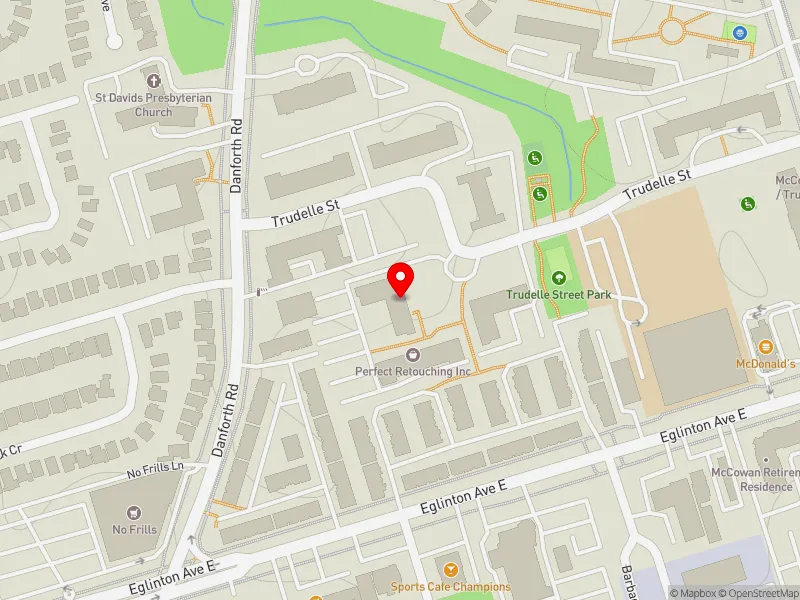 RentSafeTO apartment evaluation map view of 25 TRUDELLE ST in Scarborough Centre, Toronto