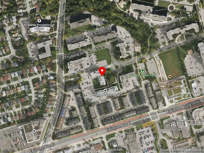 RentSafeTO apartment evaluation satellite view of 25 TRUDELLE ST in Scarborough Centre, Toronto