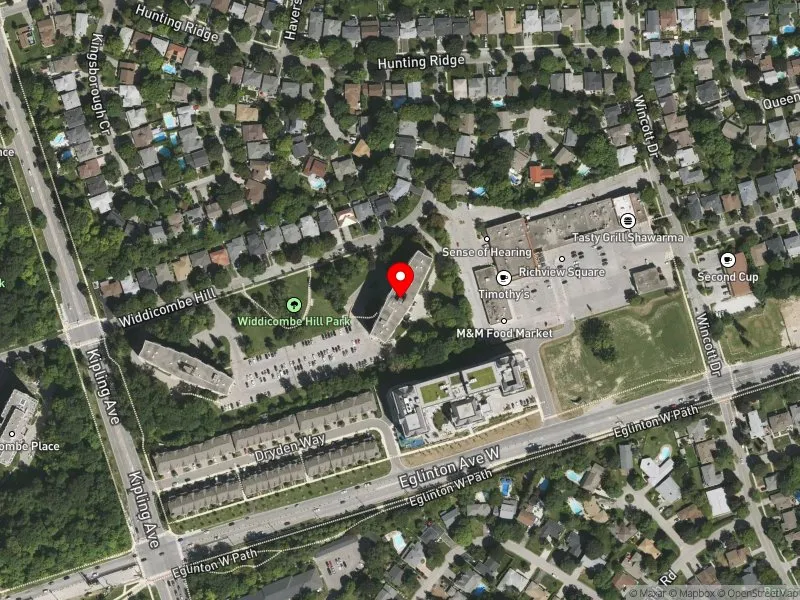 RentSafeTO apartment evaluation satellite view of 25 WIDDICOMBE HILL in Etobicoke Centre, Toronto