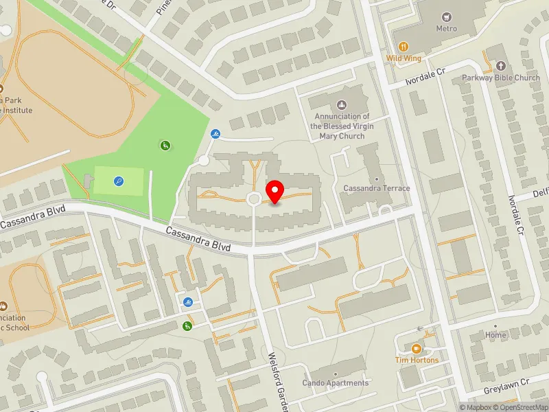 RentSafeTO apartment evaluation map view of 250 CASSANDRA BLVD in Don Valley East, Toronto
