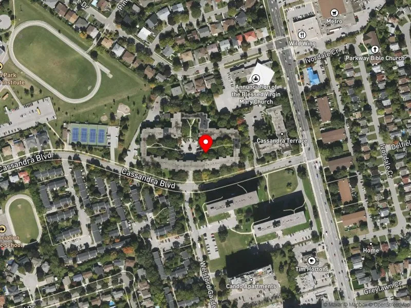 RentSafeTO apartment evaluation satellite view of 250 CASSANDRA BLVD in Don Valley East, Toronto