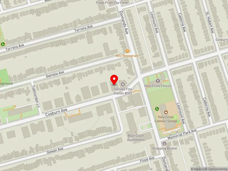 RentSafeTO apartment evaluation map view of 250 COSBURN AVE in Toronto-Danforth, Toronto