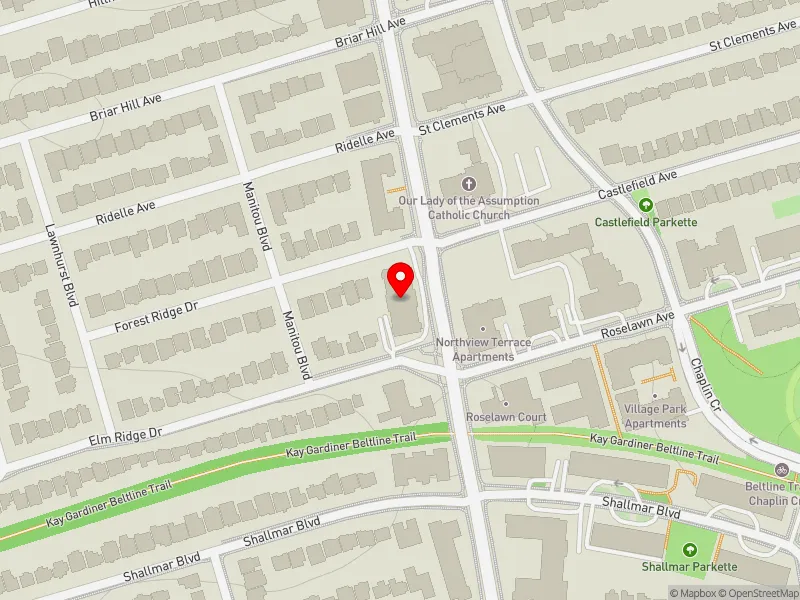 RentSafeTO apartment evaluation map view of 2500 BATHURST ST in Eglinton-Lawrence, Toronto