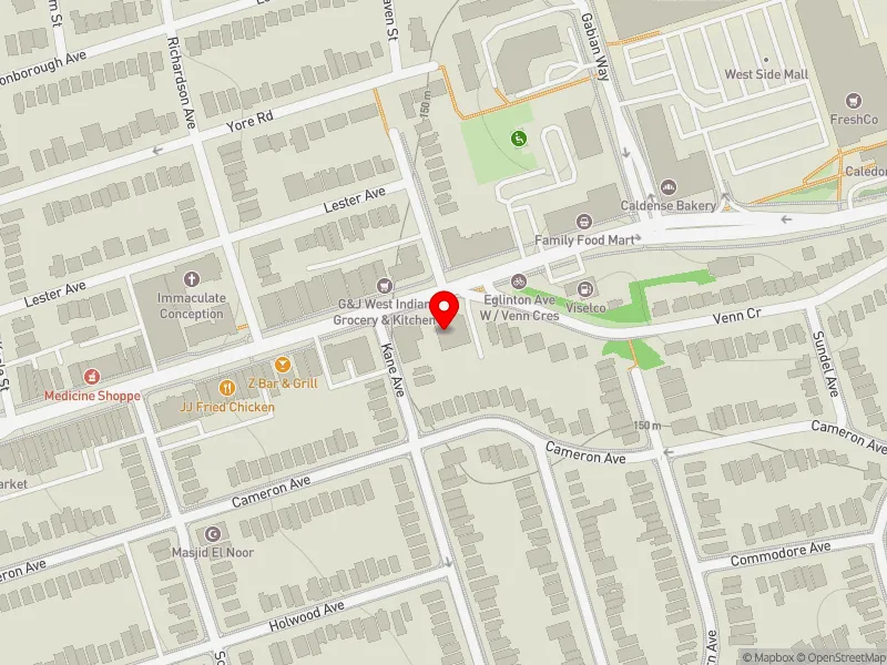 RentSafeTO apartment evaluation map view of 2501 EGLINTON AVE W in York South-Weston, Toronto