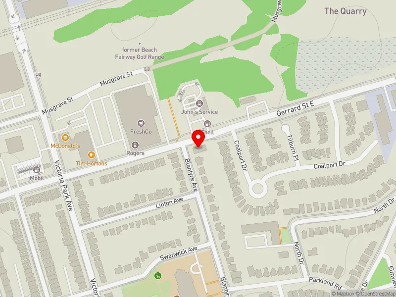 RentSafeTO apartment evaluation map view of 2511 GERRARD ST E in Scarborough Southwest, Toronto