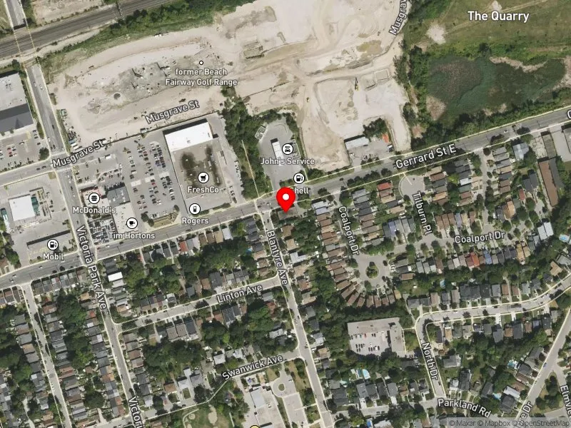 RentSafeTO apartment evaluation satellite view of 2511 GERRARD ST E in Scarborough Southwest, Toronto