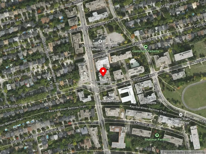RentSafeTO apartment evaluation satellite view of 2515 BATHURST ST in Eglinton-Lawrence, Toronto
