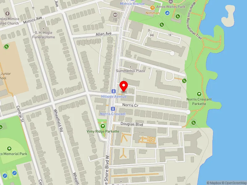 RentSafeTO apartment evaluation map view of 2517 LAKE SHORE BLVD W in Etobicoke-Lakeshore, Toronto