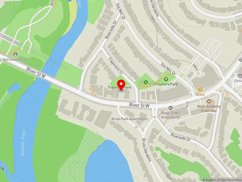 RentSafeTO apartment evaluation map view of 2520 BLOOR ST W in Parkdale-High Park, Toronto