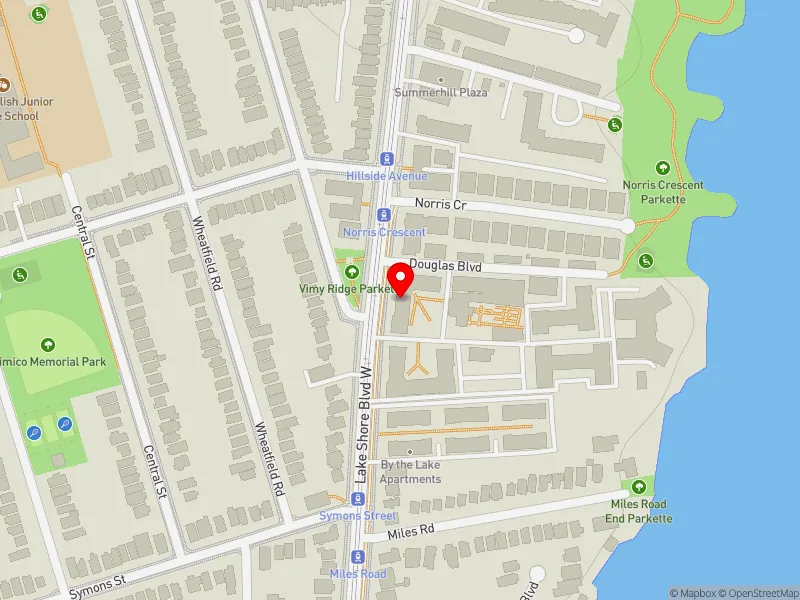 RentSafeTO apartment evaluation map view of 2521 LAKE SHORE BLVD W in Etobicoke-Lakeshore, Toronto