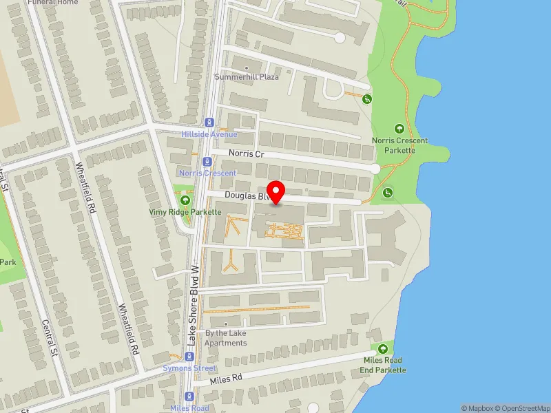 RentSafeTO apartment evaluation map view of 2525 LAKE SHORE BLVD W in Etobicoke-Lakeshore, Toronto