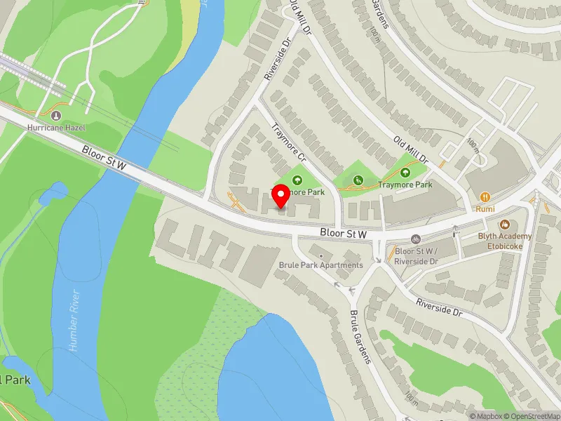 RentSafeTO apartment evaluation map view of 2526 BLOOR ST W in Parkdale-High Park, Toronto