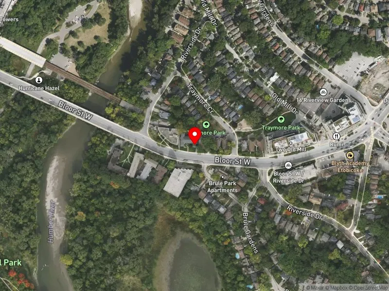 RentSafeTO apartment evaluation satellite view of 2526 BLOOR ST W in Parkdale-High Park, Toronto