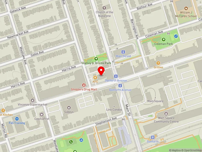 RentSafeTO apartment evaluation map view of 2526 DANFORTH AVE in Beaches-East York, Toronto
